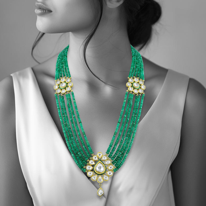 Multi-Strand Emerald Necklace with Polkis